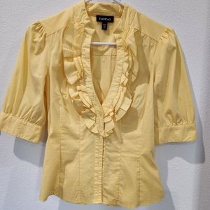 Vintage bebe 00's XXS Yellow Ruffled Button-down Blouse